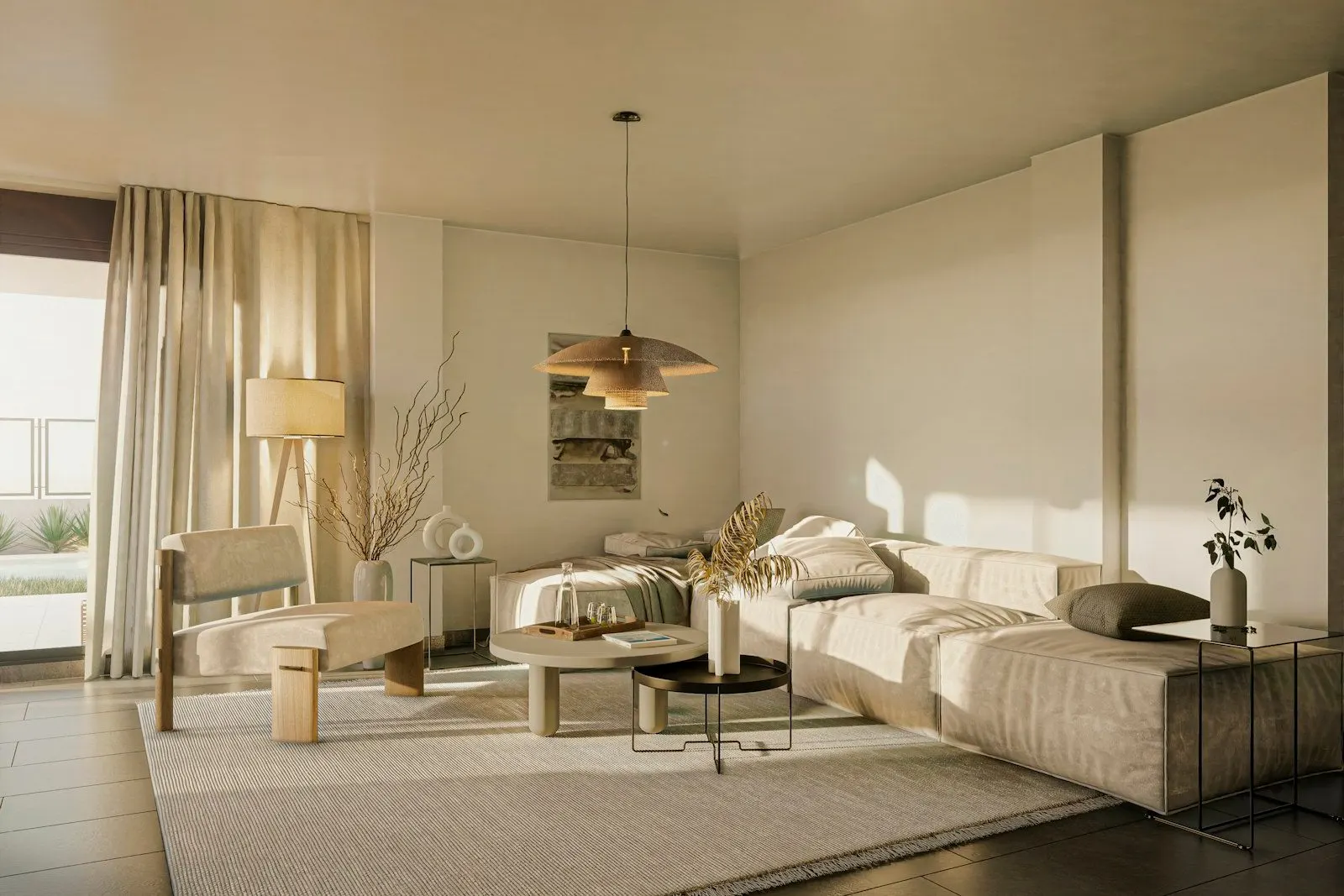 Imagen tridimensional de un interior con luz natural